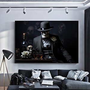 İskelet Takım Elbiseli Ve Şapkalı Kanvas Tablo – İskelet Baskılı Duvar Sanatı 80x120 cm
