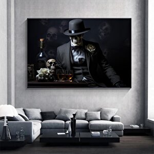 İskelet Takım Elbiseli Ve Şapkalı Kanvas Tablo – İskelet Baskılı Duvar Sanatı