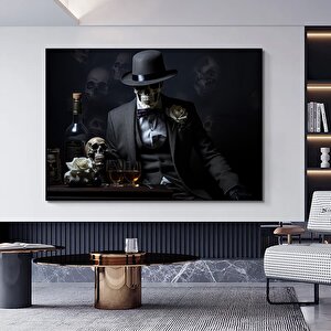 İskelet Takım Elbiseli Ve Şapkalı Kanvas Tablo – İskelet Baskılı Duvar Sanatı 90x180 cm