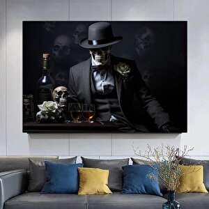 İskelet Takım Elbiseli Ve Şapkalı Kanvas Tablo – İskelet Baskılı Duvar Sanatı 50x70 cm