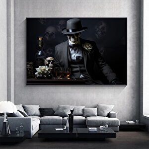 İskelet Takım Elbiseli Ve Şapkalı Kanvas Tablo – İskelet Baskılı Duvar Sanatı