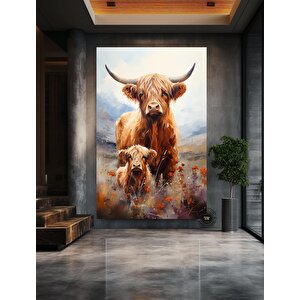 Özel Kanvas; Highland İneği; Çiftlik Tarzı Kanvas Hediye; İnek Duvar Dekoru; Büyük Boy Duvar Sanatı;