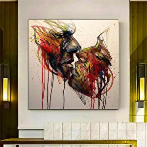 Öpüşen Tuval Resmi, Dudak Resmi, Aşık Çiftler Tuval Resmi, Sevgililer Günü Hediyesi Resmi 60x60 cm