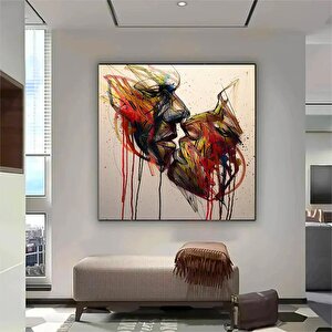 Öpüşen Tuval Resmi, Dudak Resmi, Aşık Çiftler Tuval Resmi, Sevgililer Günü Hediyesi Resmi 60x60 cm