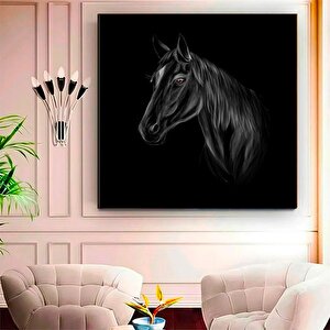 Siyah At Kanvas Duvar Sanatı; At Kanvas Baskısı; Hayvan Kanvas Sanatı; Modern Ev Dekoru; Çiftlik Evi 70x70 cm
