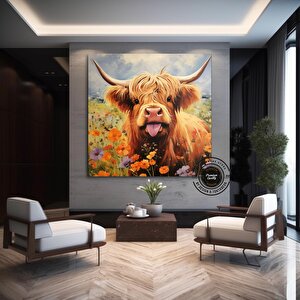 Özel Kanvas – Yüksek Dağ İneği, Çiftlik Evi Hediyesi 120x120 cm