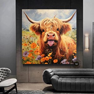 Özel Kanvas – Yüksek Dağ İneği, Çiftlik Evi Hediyesi 120x120 cm