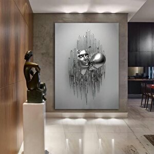 Aşık Çiftler Kanvas Tablosu, 3d İşlemeli Öpüşen Çiftler, Yatak Odası Kanvas Tablosu 30x40 cm