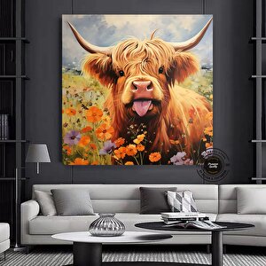 Özel Kanvas – Yüksek Dağ İneği, Çiftlik Evi Hediyesi 70x70 cm