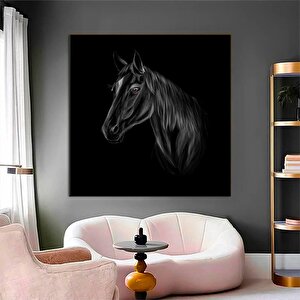 Siyah At Kanvas Duvar Sanatı; At Kanvas Baskısı; Hayvan Kanvas Sanatı; Modern Ev Dekoru; Çiftlik Evi 50x50 cm