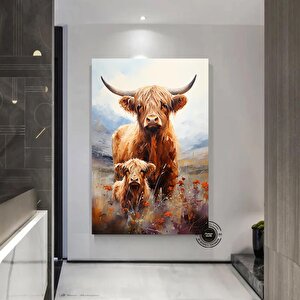 Özel Kanvas; Highland İneği; Çiftlik Tarzı Kanvas Hediye; İnek Duvar Dekoru; Büyük Boy Duvar Sanatı;