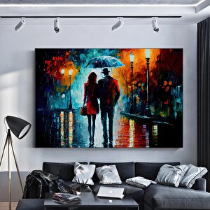Aşk Kanvas Tablosu; Sarılan Çiftler; Şemsiye Altında Aşk; Romantik Duvar Sanatı