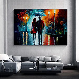 Aşk Kanvas Tablosu; Sarılan Çiftler; Şemsiye Altında Aşk; Romantik Duvar Sanatı