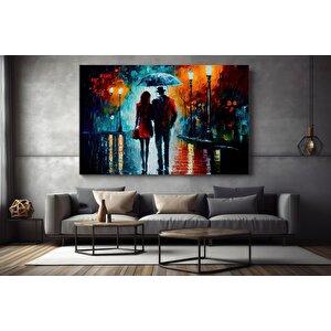 Aşk Kanvas Tablosu; Sarılan Çiftler; Şemsiye Altında Aşk; Romantik Duvar Sanatı
