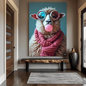 Güneş Gözlüklü Serin Koyun Kanvası, Mizahi Hayvan Posteri, Modern Çiftlik Evi Dekoru