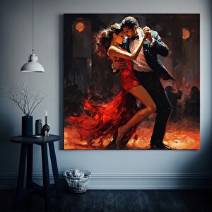 Kanvas Ev Dekoru; Dans Eden Çift Tablo Baskısı; Müzik Odası Sanatı; Tango Çifti Kanvas Dekoru 120x120 cm