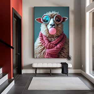 Güneş Gözlüklü Serin Koyun Kanvası, Mizahi Hayvan Posteri, Modern Çiftlik Evi Dekoru 80x120 cm