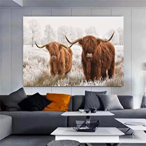 Highland Ineği Kanvas Duvar Sanatı Çiftlik Evi Dekoru Siyah Beyaz Inek Baskısı Rustik Duvar Dekoru H 140x200 cm