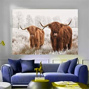 Highland Ineği Kanvas Duvar Sanatı Çiftlik Evi Dekoru Siyah Beyaz Inek Baskısı Rustik Duvar Dekoru H 140x200 cm