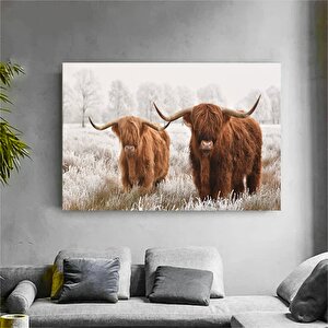 Highland Ineği Kanvas Duvar Sanatı Çiftlik Evi Dekoru Siyah Beyaz Inek Baskısı Rustik Duvar Dekoru H