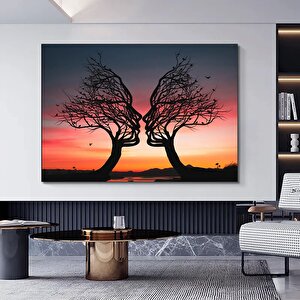 Ağaç Çifti Kanvası, Doğa Ve Aşk Temalı Çift Kanvas Tablosu 70x100 cm