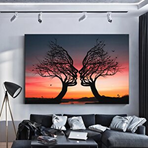 Ağaç Çifti Kanvası, Doğa Ve Aşk Temalı Çift Kanvas Tablosu 70x100 cm