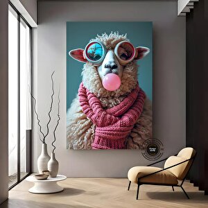 Güneş Gözlüklü Serin Koyun Kanvası, Mizahi Hayvan Posteri, Modern Çiftlik Evi Dekoru