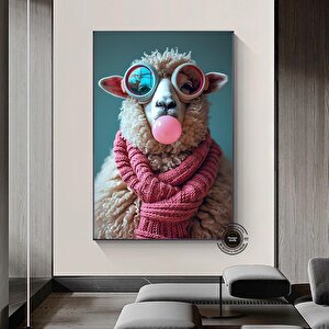 Güneş Gözlüklü Serin Koyun Kanvası, Mizahi Hayvan Posteri, Modern Çiftlik Evi Dekoru 70x100 cm