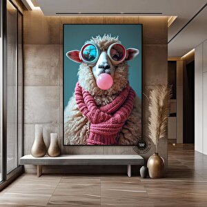 Güneş Gözlüklü Serin Koyun Kanvası, Mizahi Hayvan Posteri, Modern Çiftlik Evi Dekoru 70x100 cm