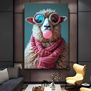 Güneş Gözlüklü Serin Koyun Kanvası, Mizahi Hayvan Posteri, Modern Çiftlik Evi Dekoru