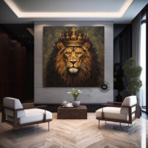 Kral Aslan Kanvas Tablo | Soyut Aslan Baskısı | Renkli Aslan Tablo 50x50 cm