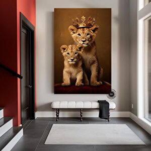 Kraliyet Aslan Ailesi Kanvas Tablosu – Altın Taçlı Aslanlar, Zarif Vahşi Yaşam Sanatı