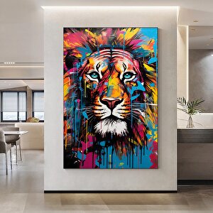Soyut Graffiti Aslan Tablosu; Sokak Hayvan Sanatı; Renkli Duvar Dekoru