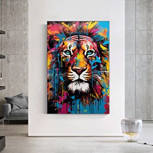 Soyut Graffiti Aslan Tablosu; Sokak Hayvan Sanatı; Renkli Duvar Dekoru