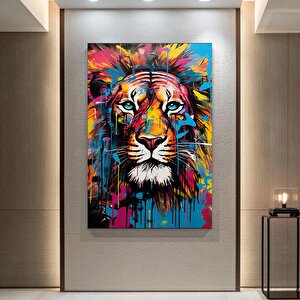 Soyut Graffiti Aslan Tablosu; Sokak Hayvan Sanatı; Renkli Duvar Dekoru