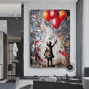 Balon Kız Pop Art Kanvas Baskısı; Banksy Sanatı; Balon Kız Grafiti; Sokak Grafiti Duvar Sanatı; Bank 90x180 cm