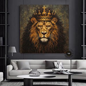 Kral Aslan Kanvas Tablo | Soyut Aslan Baskısı | Renkli Aslan Tablo 60x60 cm