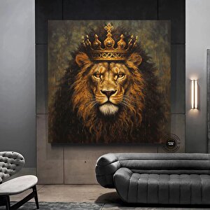 Kral Aslan Kanvas Tablo | Soyut Aslan Baskısı | Renkli Aslan Tablo 80x80 cm