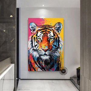 Soyut Graffiti Aslan Tablosu; Modern Hayvan Sokak Sanatı; Renkli Kanvas Poster Baskısı; Duvar Sanatı 100x200 cm