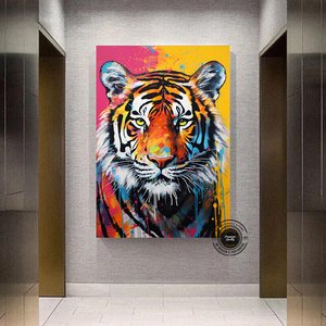 Soyut Graffiti Aslan Tablosu; Modern Hayvan Sokak Sanatı; Renkli Kanvas Poster Baskısı; Duvar Sanatı 100x200 cm
