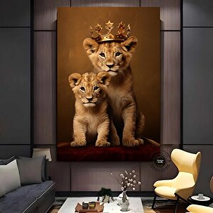 Kraliyet Aslan Ailesi Kanvas Tablosu – Altın Taçlı Aslanlar, Zarif Vahşi Yaşam Sanatı