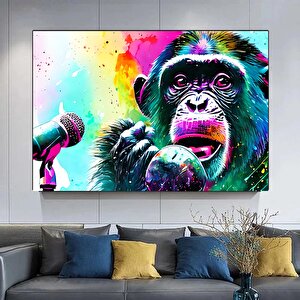Soyut Graffiti Maymun – Komik Gorilla Duvar Sanatı; Renkli Şempanze Kanvas Dekor 100x150 cm