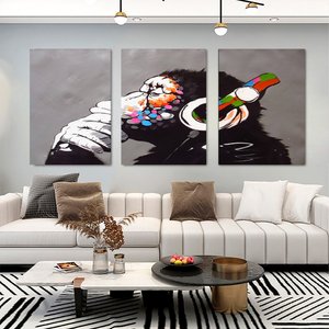 Soyut Grafiti Maymun, Komik Goril Duvar Sanatı Görseli, Hayvan Duvar Sanatı 100x200 cm