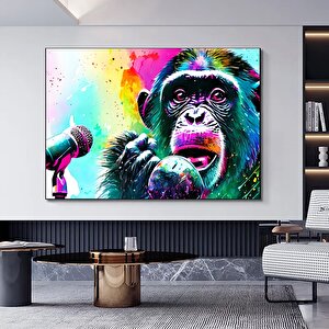 Soyut Graffiti Maymun – Komik Gorilla Duvar Sanatı; Renkli Şempanze Kanvas Dekor 60x120 cm