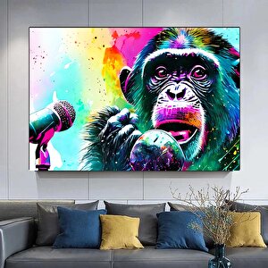 Soyut Graffiti Maymun – Komik Gorilla Duvar Sanatı; Renkli Şempanze Kanvas Dekor 60x120 cm