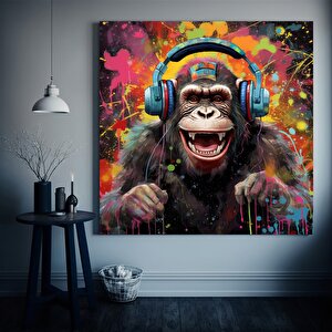 Soyut Graffiti Maymun – Renkli Şempanze Tablosu (tekrar) 120x120 cm