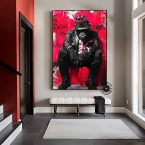 Kral Maymun Grafiti Kanvas; Pop Art Maymun Tablosu 120x180 cm