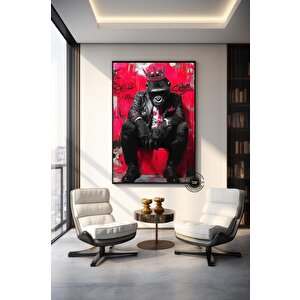 Kral Maymun Grafiti Kanvas; Pop Art Maymun Tablosu 120x180 cm