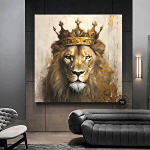 Kral Aslan Kanvas Tablo | Soyut Aslan Baskısı | Renkli Aslan Tablo 80x80 cm