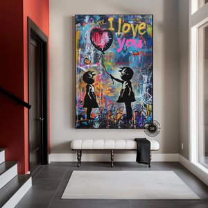 Banksy Balonlu Kız Pop Art Kanvası, Graffiti Tarzı Duvar Dekoru 50x70 cm